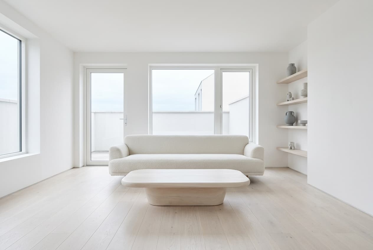 Outdoor · open shelving with a few ceramic objects, not