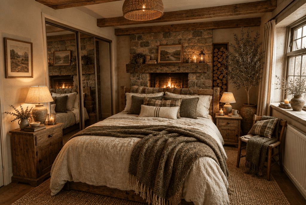 Bedroom · add a large potted olive tree in the corner
