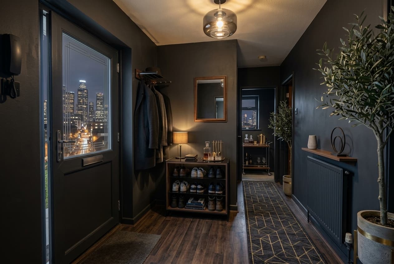 Hallway · add a large potted olive tree in the corner