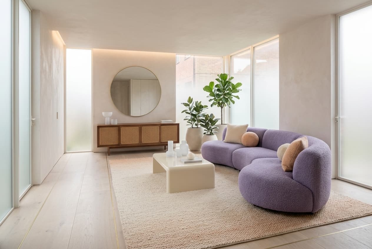 Outdoor · a long low wooden sideboard along the far wall