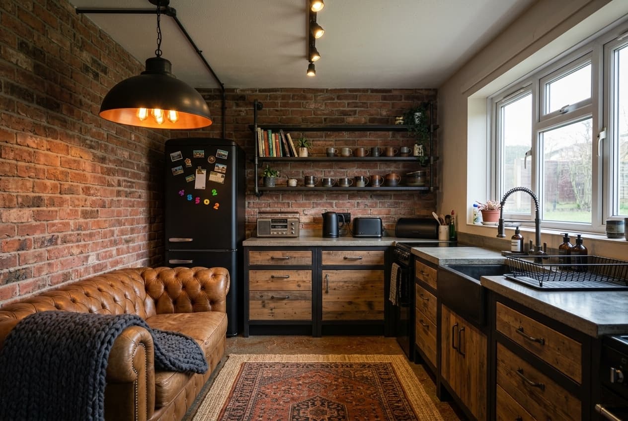 Kitchen · more textiles: layered rugs and a wool throw