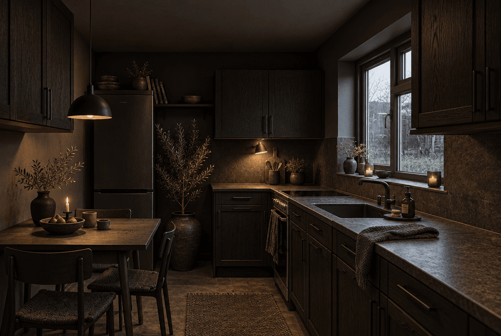 Kitchen · add a large potted olive tree in the corner