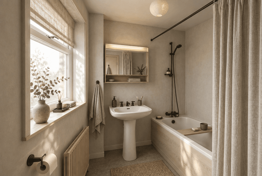 Bathroom · soft morning daylight from the left window