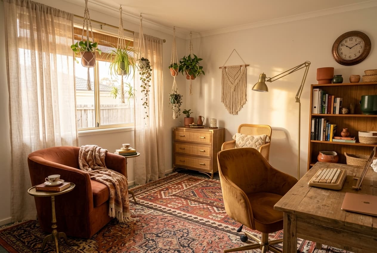 Office · a reading nook with a curved armchair