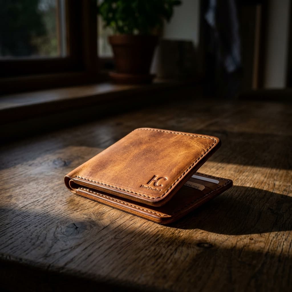 hand-stitched leather wallet