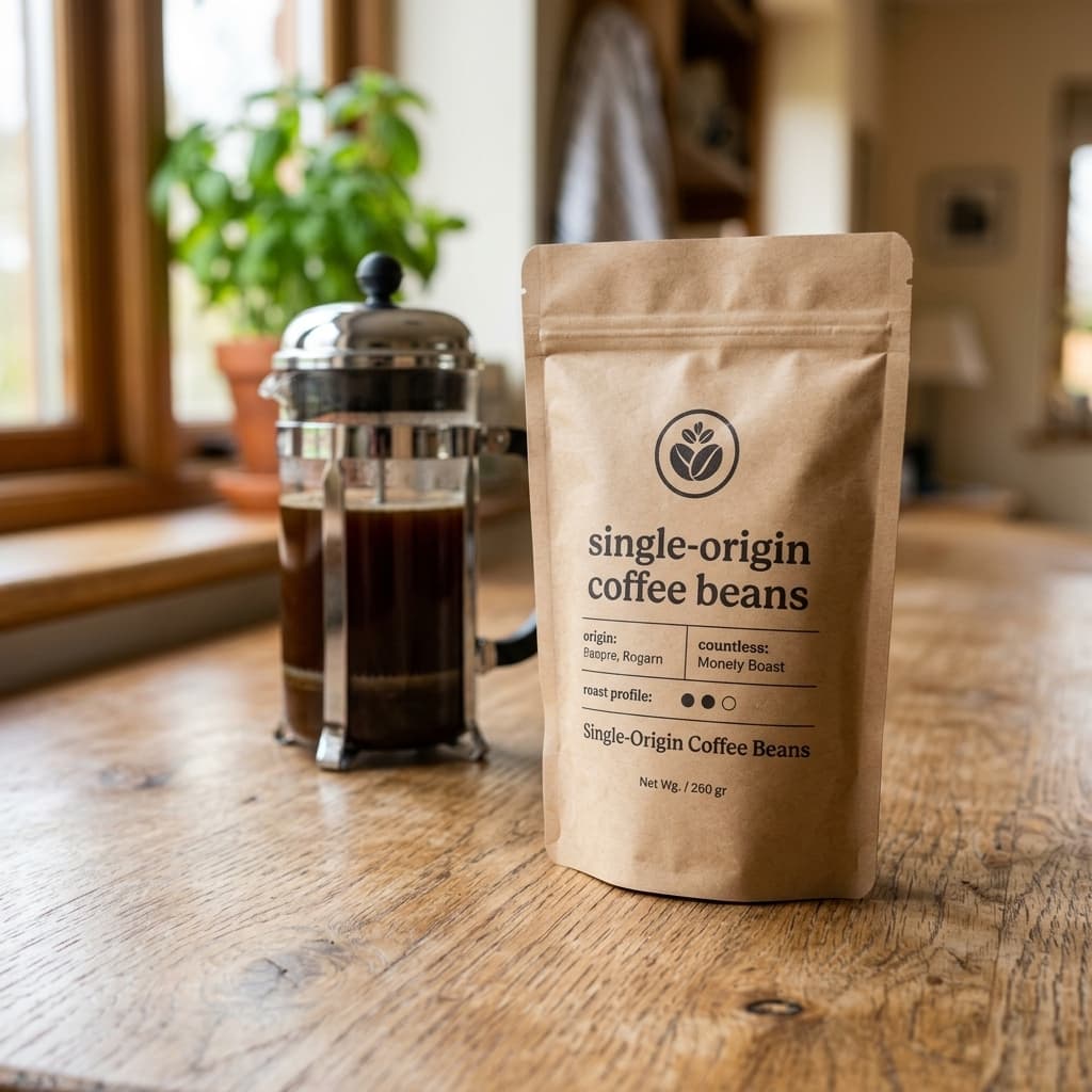 bag of single-origin coffee beans