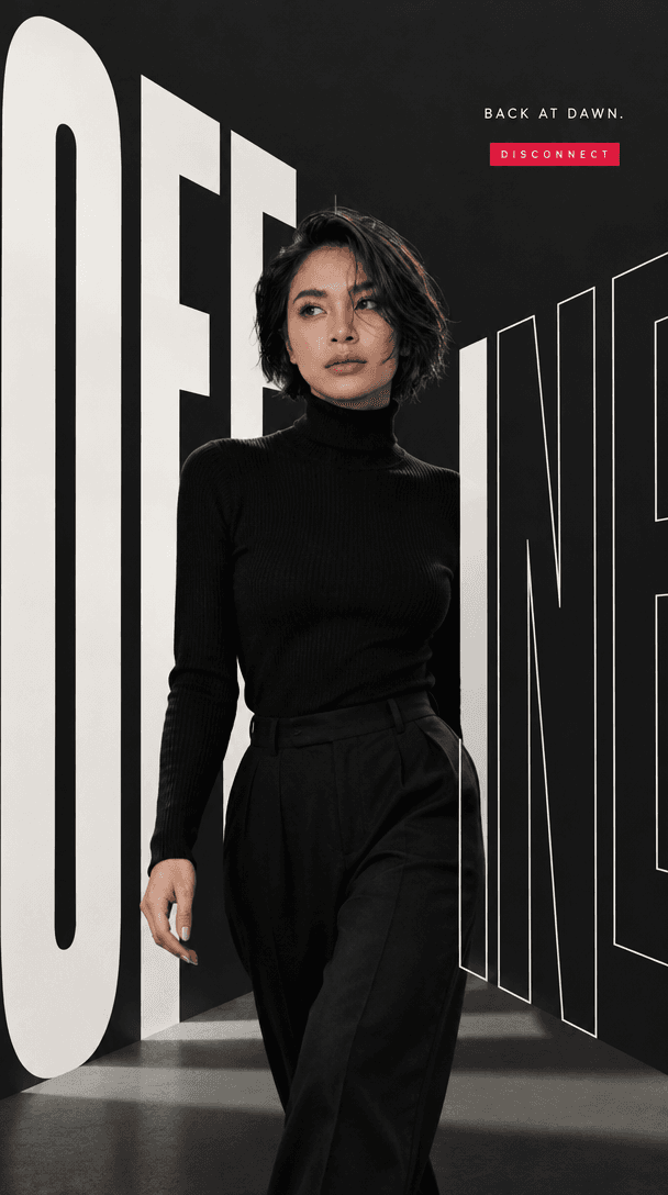 an adult woman in a black turtleneck