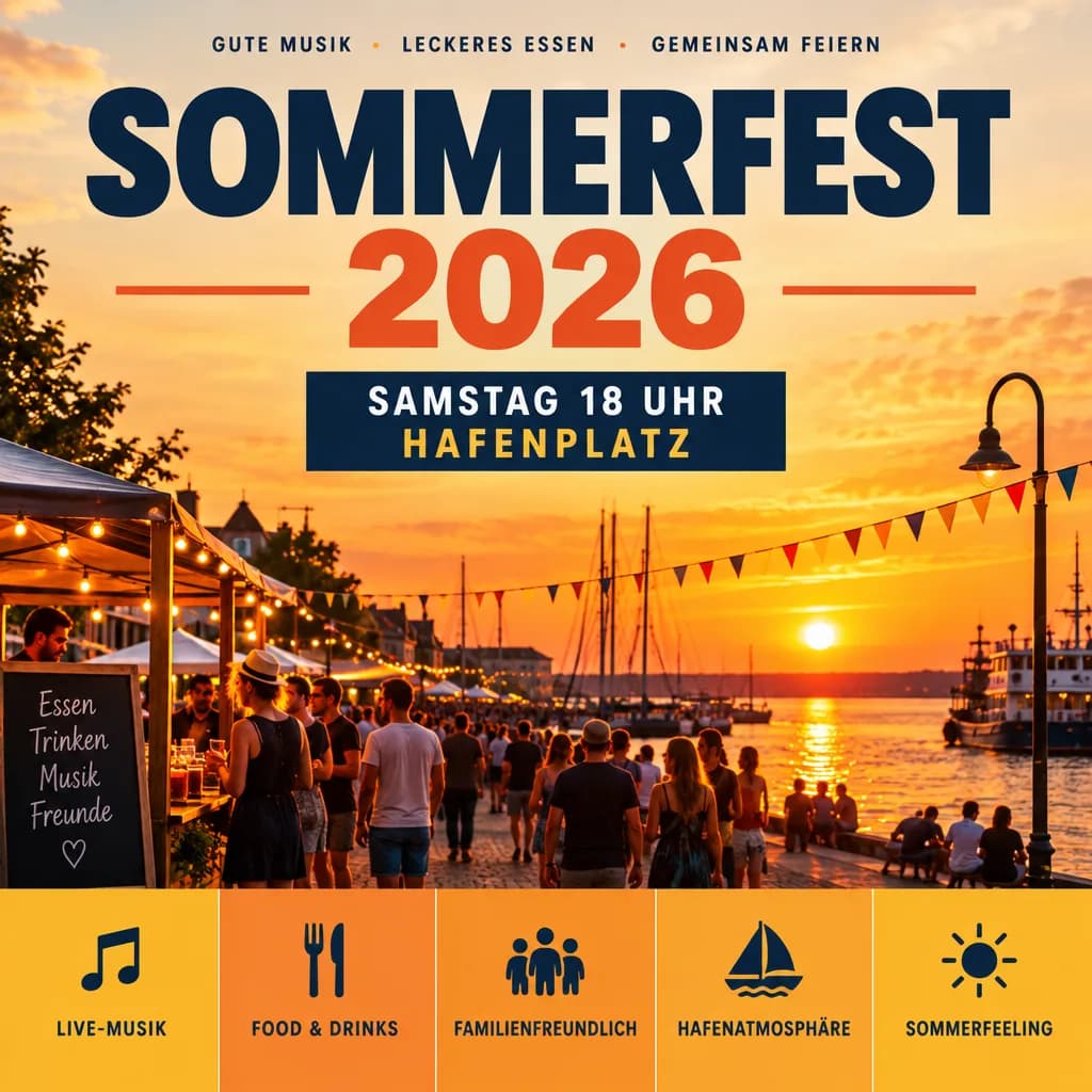 Dasselbe Sommerfest-Poster mit Schlagzeile und Unterzeile in klarem Raster