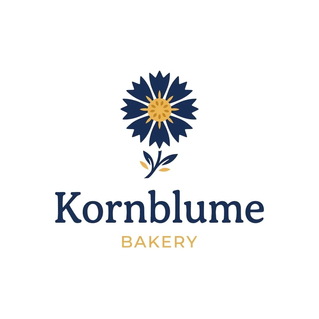 Flaches Vektorlogo der Bäckerei Kornblume mit Kornblume über dem Schriftzug