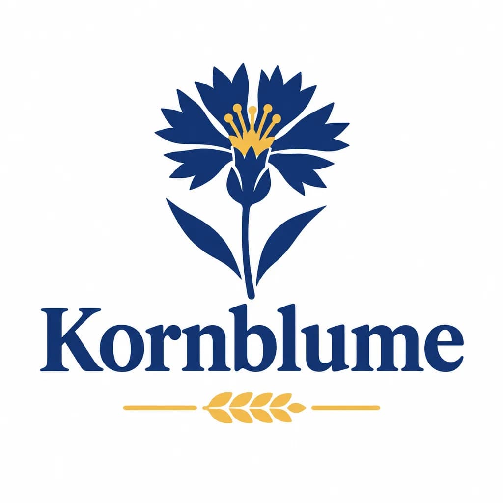Logo Kornblume in Marineblau und Weizengelb auf weißem Grund